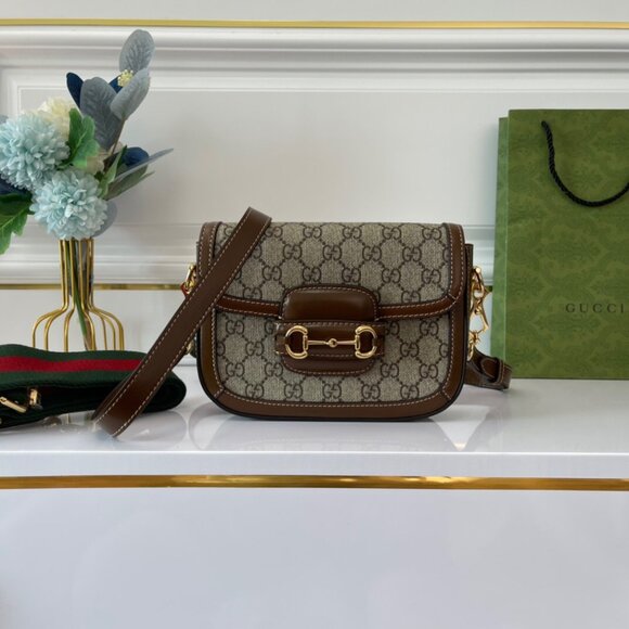 Gucci Horsebit 1955 GG Shoulder Bag Small Beige/Brown - Picture 1 of 9